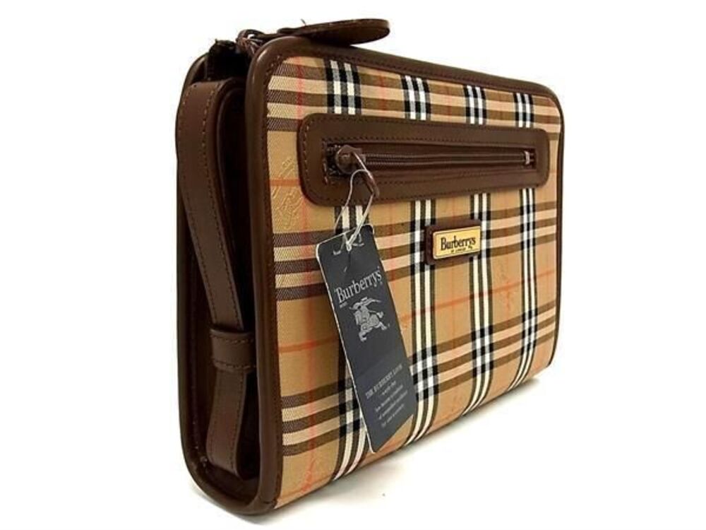 Burberry s Nova Shoulder Check Bag Brown Canvas Clutch Leather Brown